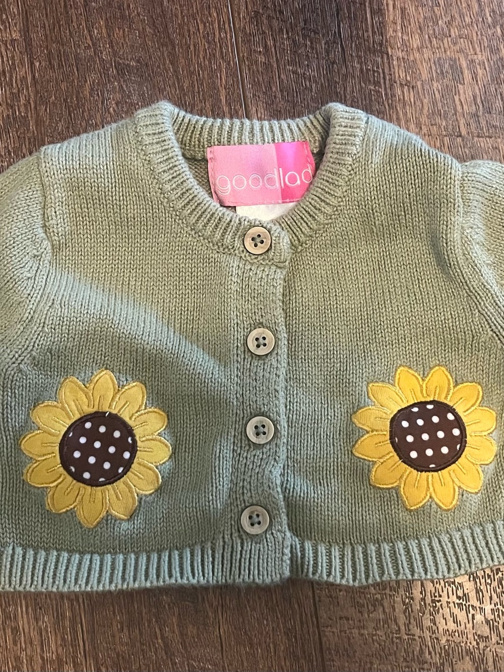 Good Lad Baby Girls Sunflower Cardigan Sweater 6M Sage Green 100% Cotton